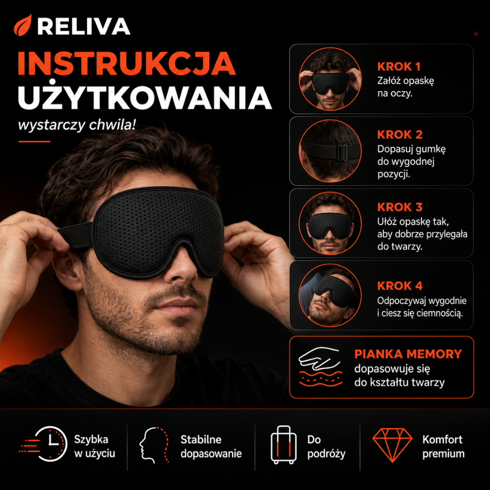 RELIVA Opaska Na Oczy 3D do Spania