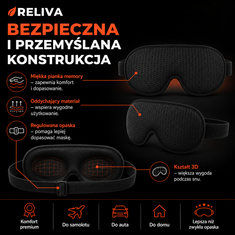 RELIVA Opaska Na Oczy 3D do Spania